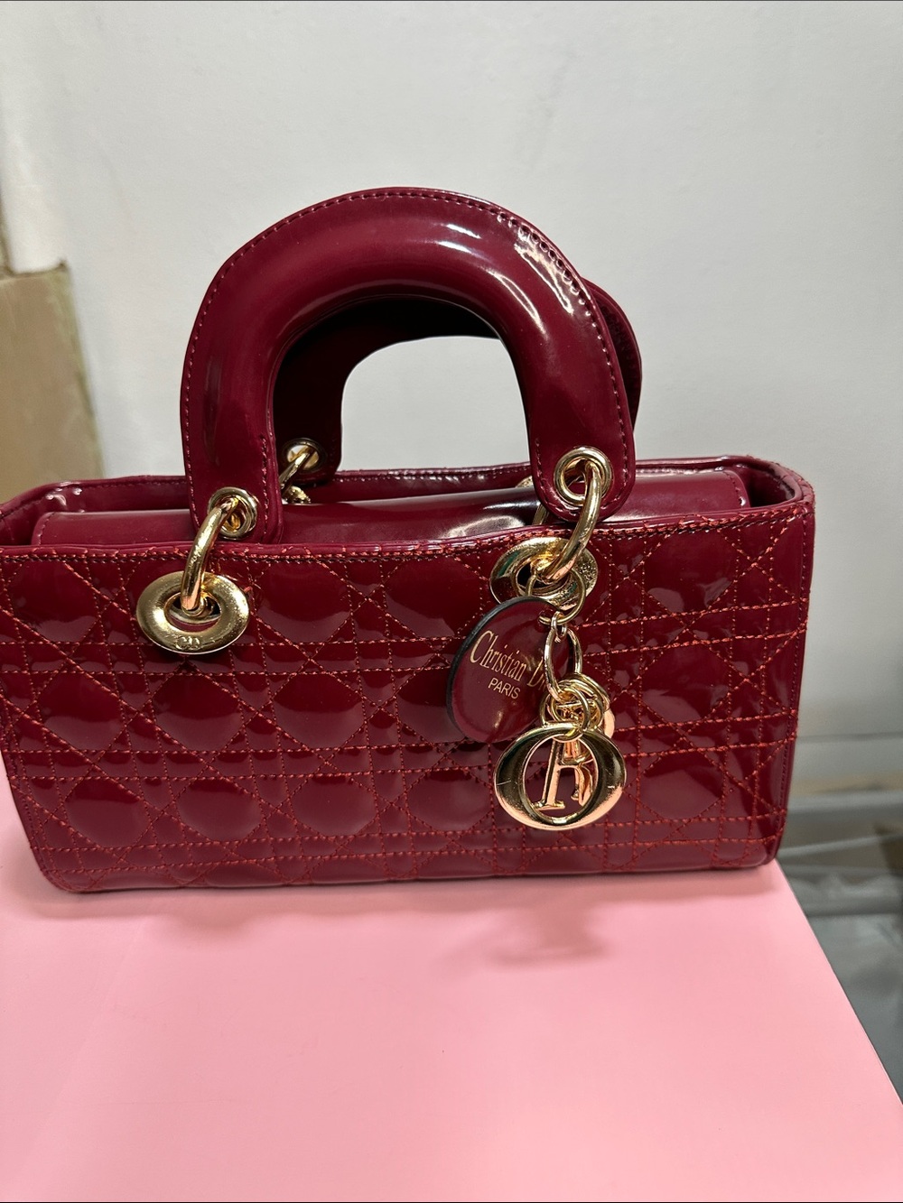 Dior Burgundy Patent Mini Tote